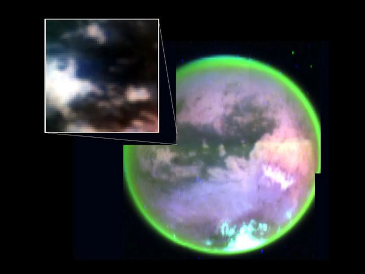 A view of Titan's surface taken by the cassini-Huygens probe in 2004.