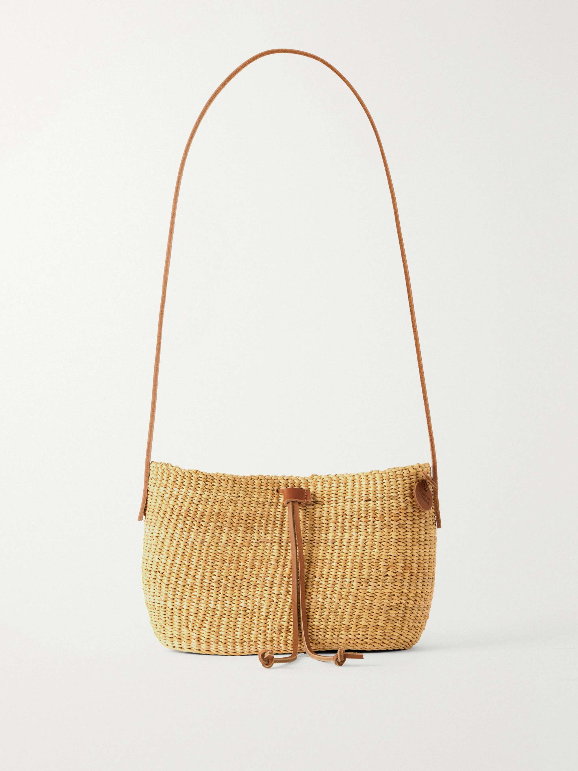 Nina Leather-Trimmed Raffia Shoulder Bag