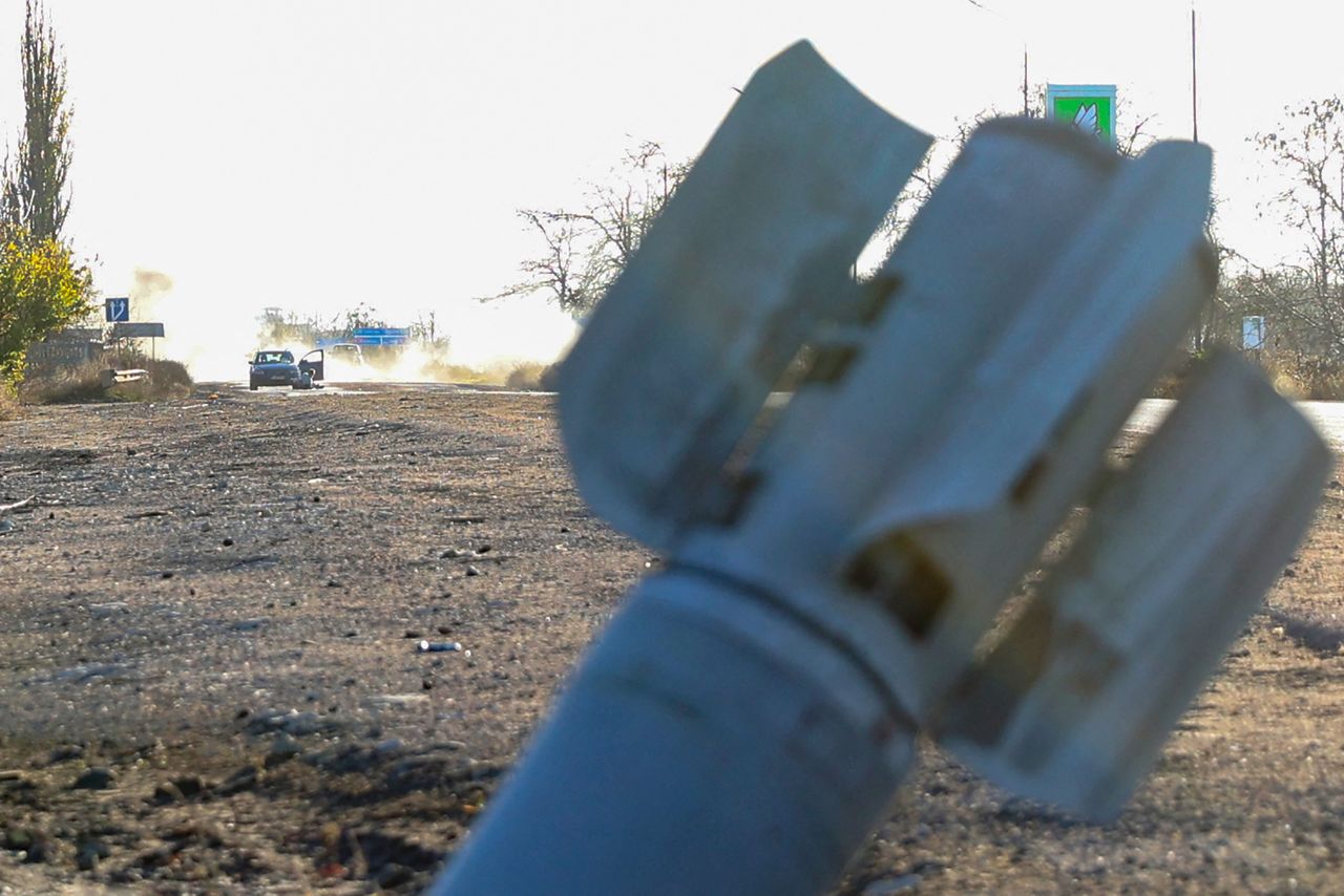 An unexploded missile seen on the ground in Ukraine. 