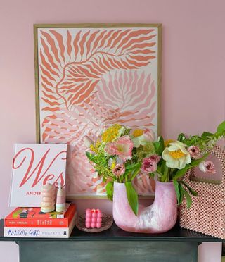 Pink decor on a buffet table