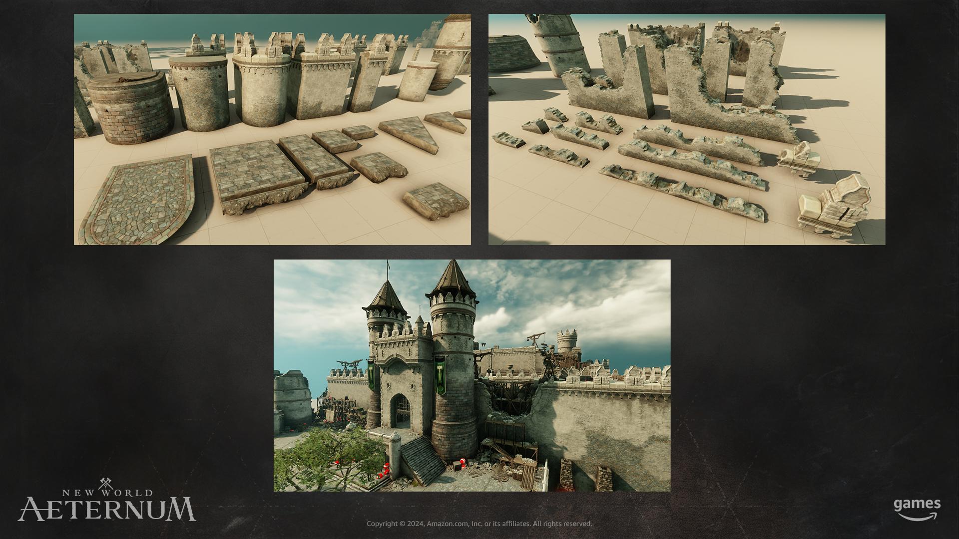 Amazon New World Aeternum; building a castle in a game engine, modular elements