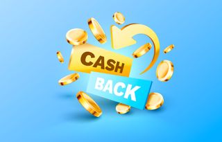 A cashback sign is surrounded by gold coins.