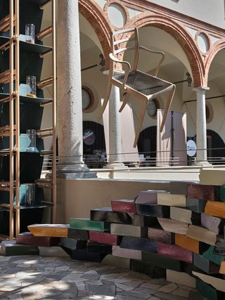 lacquered colourful bricks shown in the museum courtyard by Rossana Orlandi