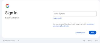 Gmail sign in page