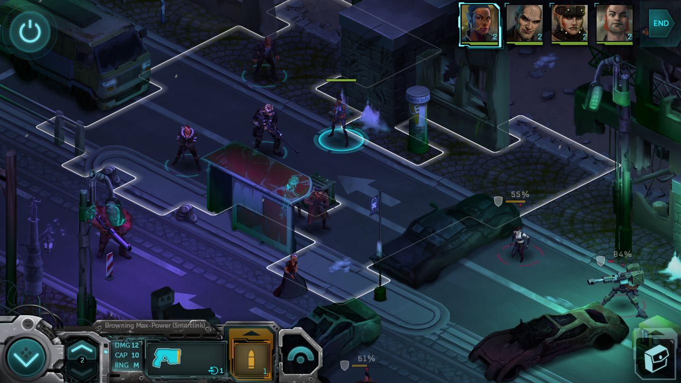 Shadowrunners have a shootout in the street