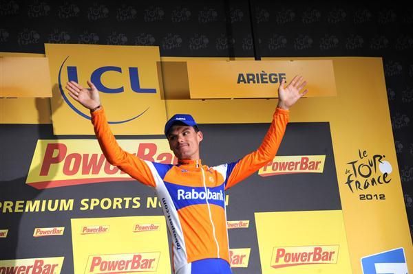 A delighted Luis Leon Sanchez (Rabobank) on the podium after stage 14