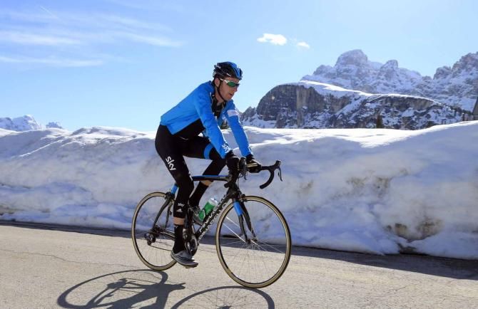 Bradley Wiggins (Sky) checks out the penultimate stage of the Giro d'Italia.
