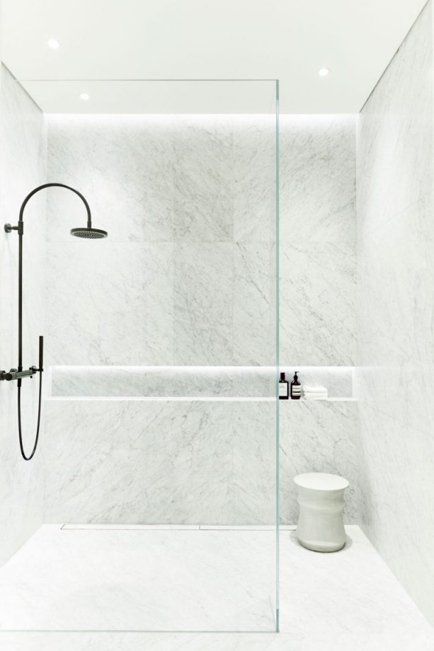 Marble walk in shower
