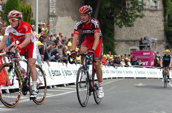 Steve Cummings (BMC) arrives at the finish of stage 3 at the 2012 Tour de France.
