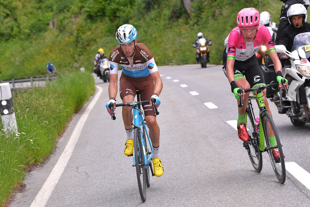 Hugh Carthy (EF Education First - Drapac) and Francois Bidard (AG2R La Mondiale) on the attack during stage 5 at Tour de Suisse