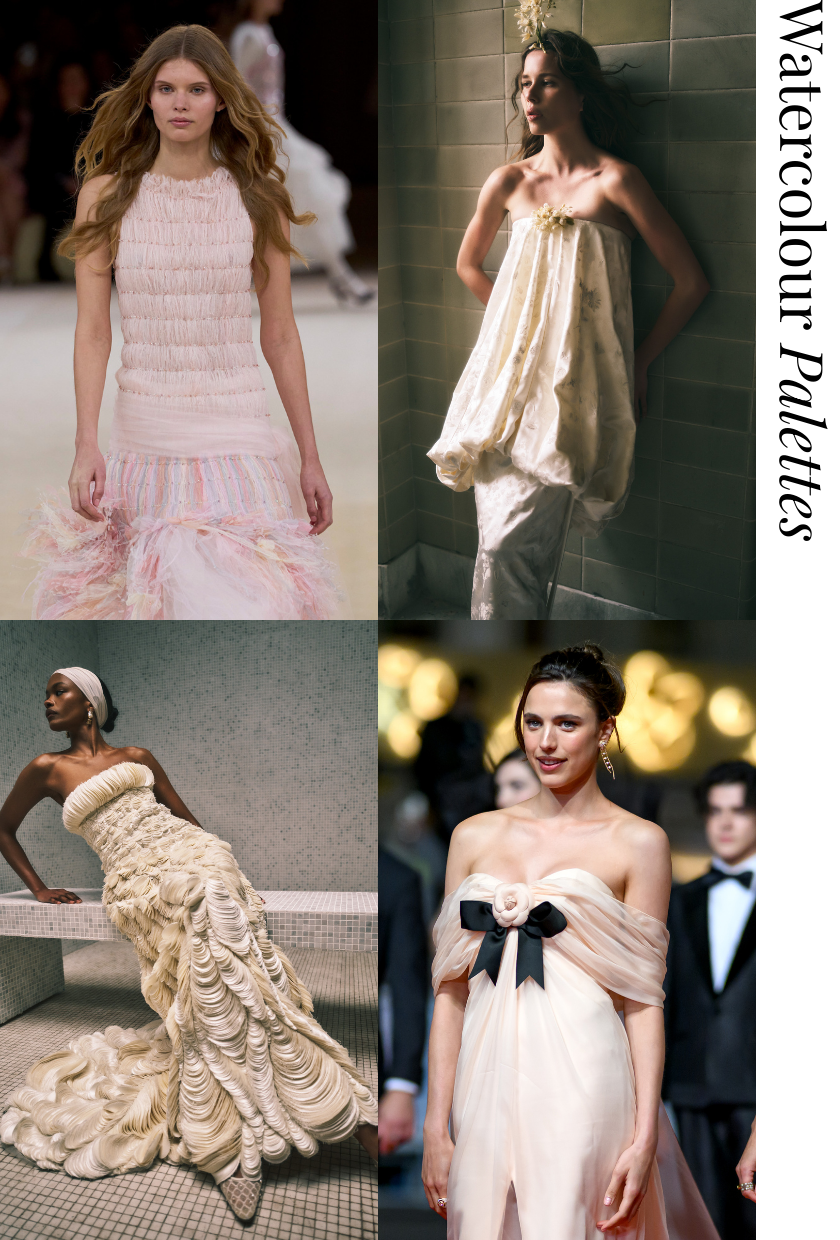 A collage showcasing the sheer impact wedding dress trend.