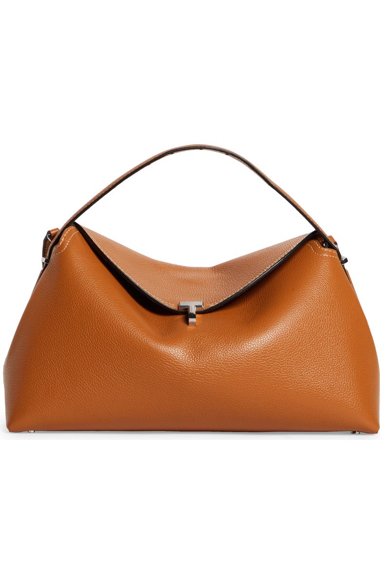 T-Lock Curved Leather Shoulder Bag