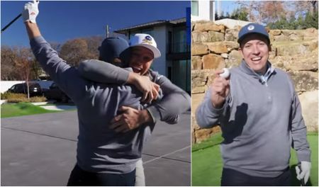 Bryson DeChambeau with a fan making a hole-in-one over his house