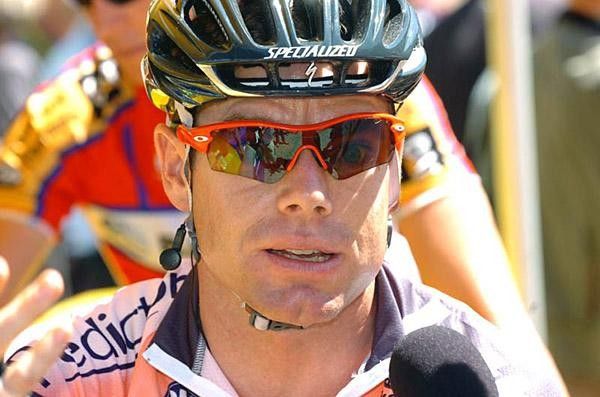 Cadel Evans (Predictor-Lotto) looking surprised to see the cameras