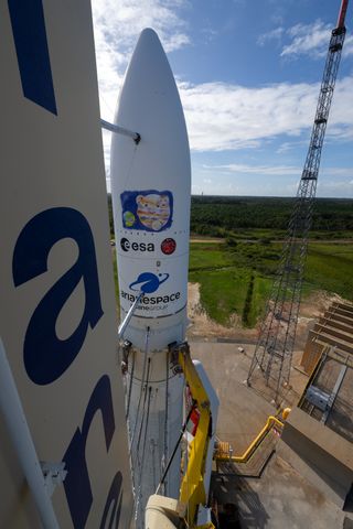 Ariane 5 VA 260 with Juice ready for launch on the ELA-3 launch pad at Europe's Spaceport in Kourou, French Guiana on 12 April 2023.