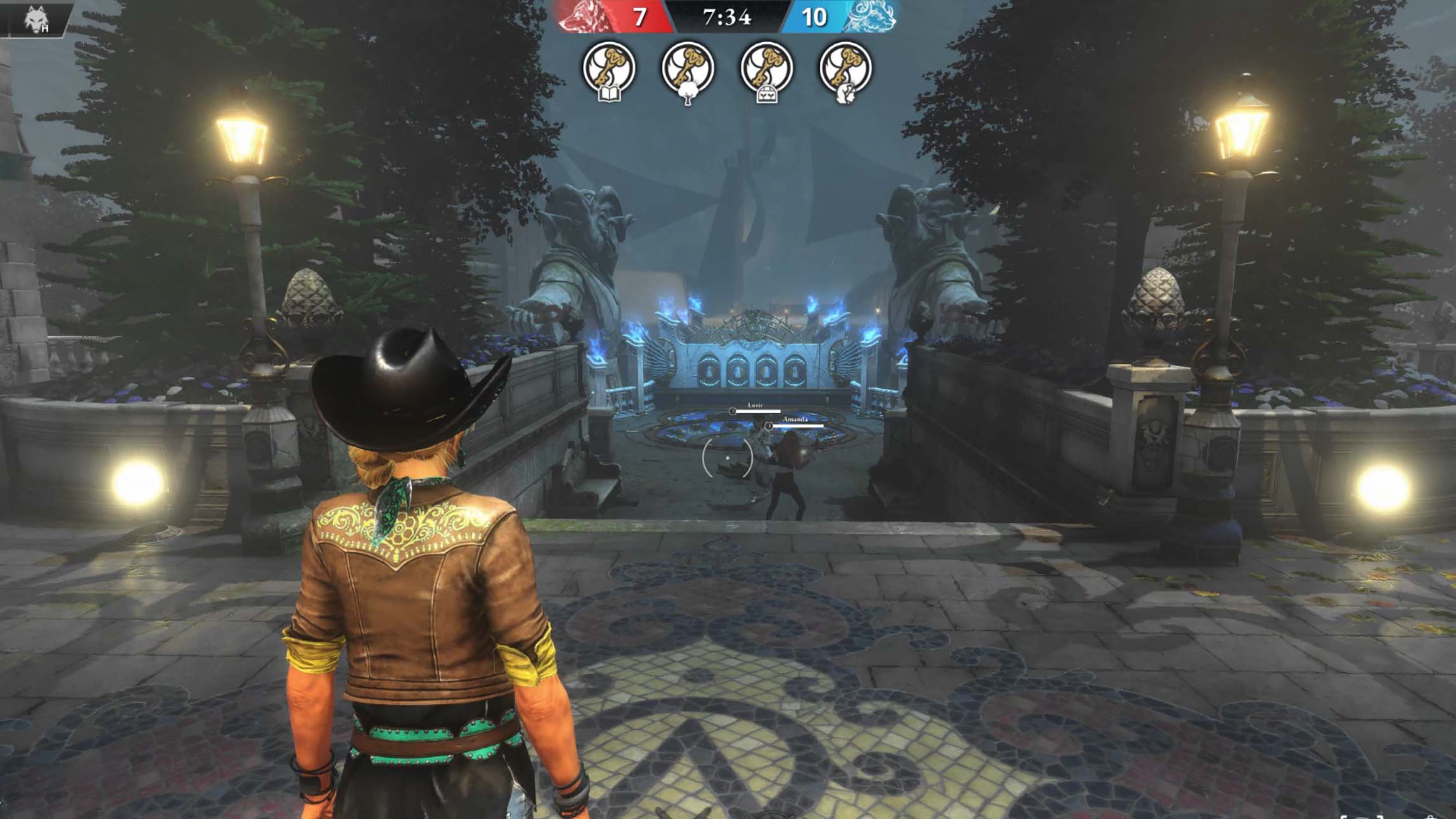 A screenshot from Killer Inn depicting a character staring toward the harbor.