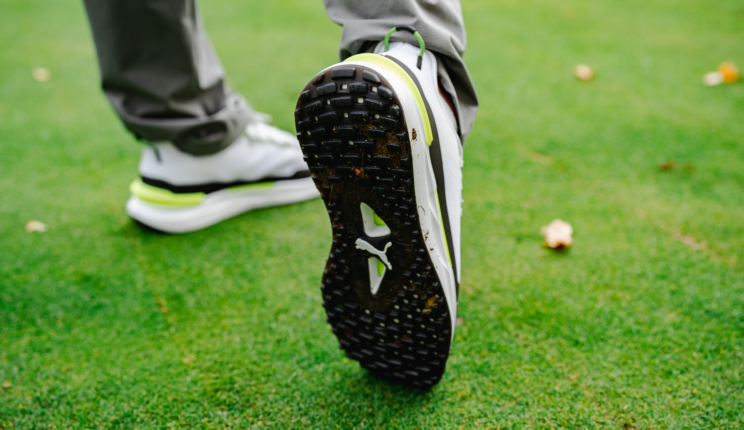 A close up of the sole of the Puma Ignite Elevate X Golf Shoe