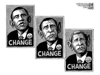 Political cartoon Obama Bush change foreign policy
