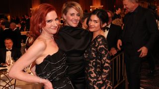 Kylie Jenner in sheer lace gown with Greta Gerwig and Hari Nef