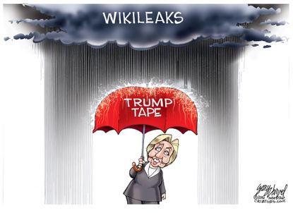 Political cartoon U.S. 2016 election Wikileaks scandal Hillary Clinton