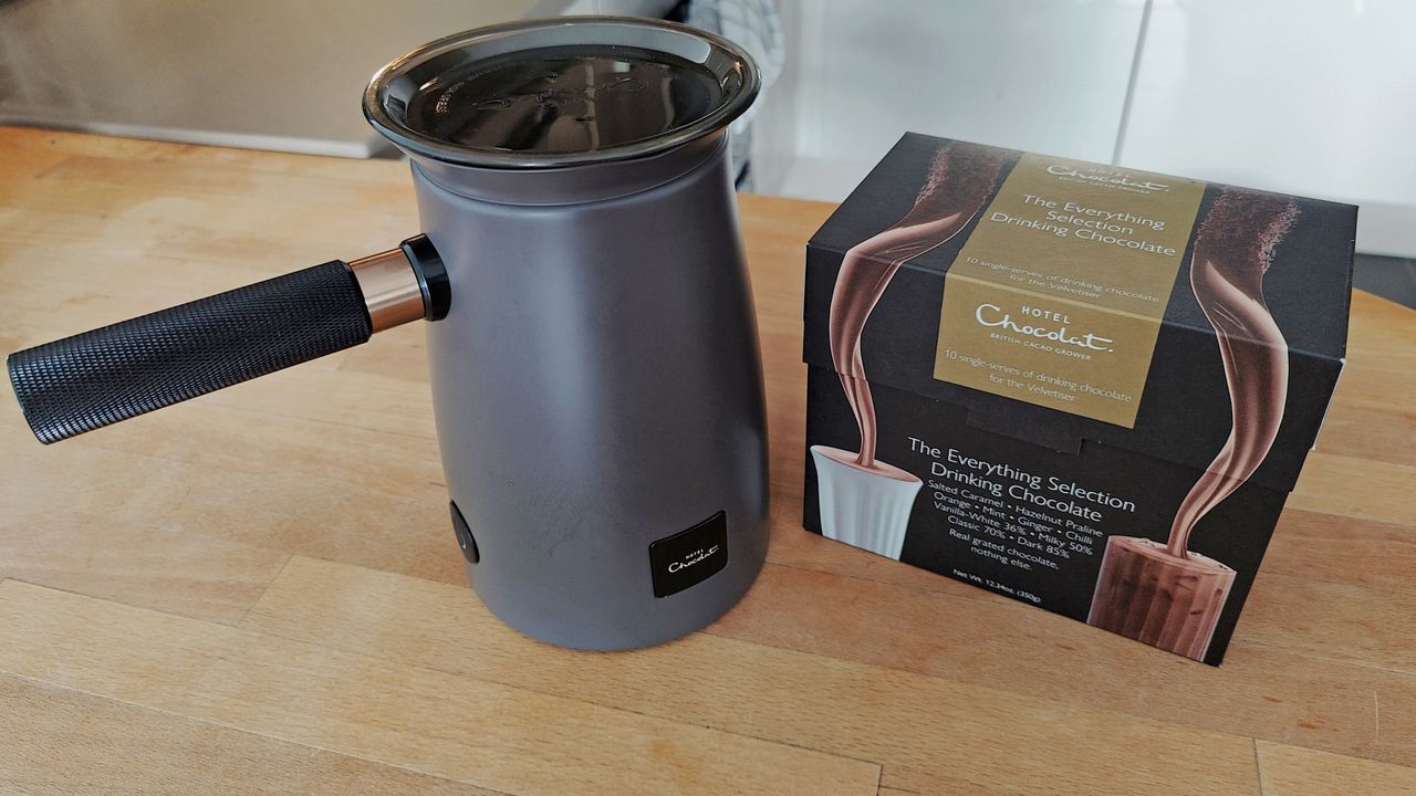 Hotel Chocolat Velvetiser review: hot chocolate maker on kitchen table