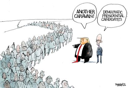 Political Cartoon U.S Trump democratic presidents caravan