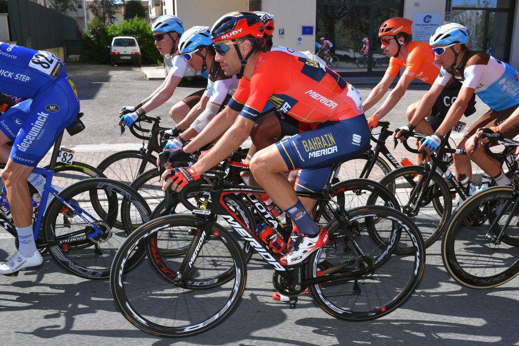 Vincenzo Nibali sits in the peloton