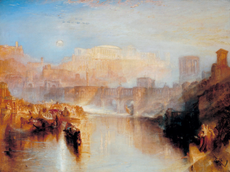 Ancient Rome: Agrippina Landing with the Ashes of Germanicus. The Triumphal Bridge and Palace of the Caesars Restored, exhibited 1839, oil on canvas, 36in by 48in, by J. M. W. Turner (1775–1851), Tate Collection.