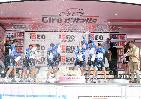Garmin-Barracuda has some fun on the podium