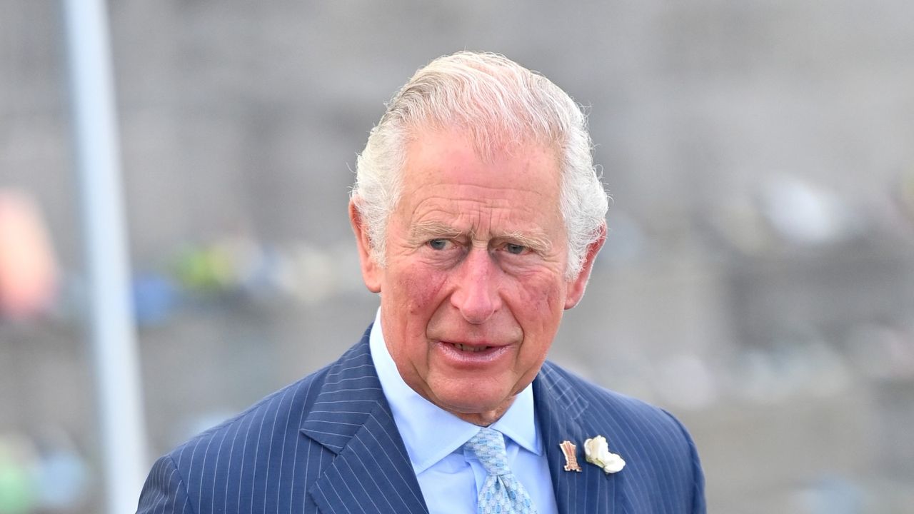 BANGOR, NORTHERN IRELAND - MAY 19: Prince Charles, Prince of Wales at Donaghadee Harbour where he viewed stones that line the walls and were decorated with messages of hope by local people during the pandemic on May 19, 2021 in Bangor, Northern Ireland. (Photo by Samir Hussein - Pool / Getty Images)