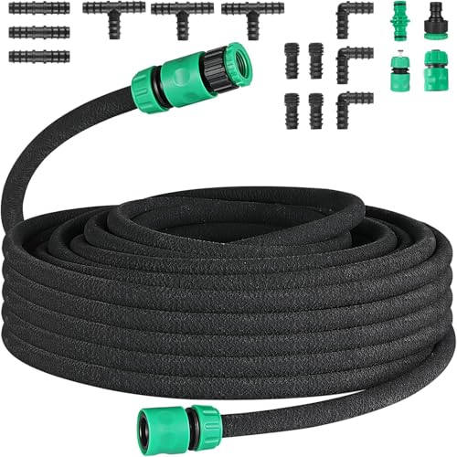 Mamizo 30m Drip Hose Set, Soaker Hose Set, Porous Pipe Leaky Pipe, Garden Hose for Watering, Gardens, Lawn, Patios, Black