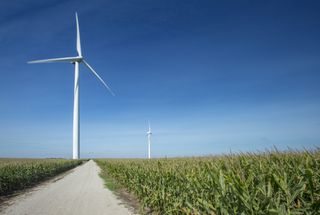 Carbon footprint: A photo of a windfarm, which generates eco electricity