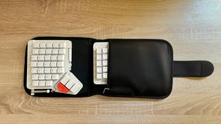 ZSA Moonlander Mark 1 keyboard in action on a desk