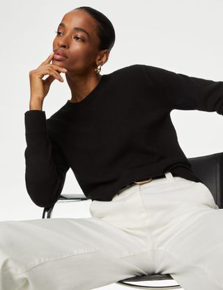 Pure Cashmere Textured Crew Neck Jumper