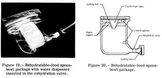 An image and diagram of a "Spoon Bowl", a containment method for spoonworthy meals in space.