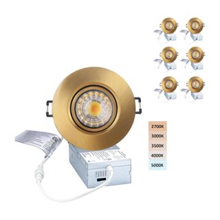 3-inch LED Recessed Lights - 5 CCT 3 Inch Eyeball Ceilling Gimbal Potlight, Dimmable Recessed Lights Fixture with Junction Box, 8W CCT Adjustable, Shiny Gold, 6P