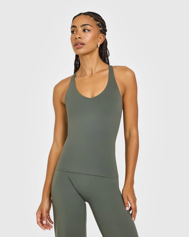SoftMotion&amp;trade; Racer Back Tank Top with Built in Bra Shelf with White Logo
