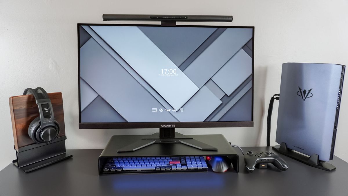 A desk setup built around the Razer Monitor Stand Chroma