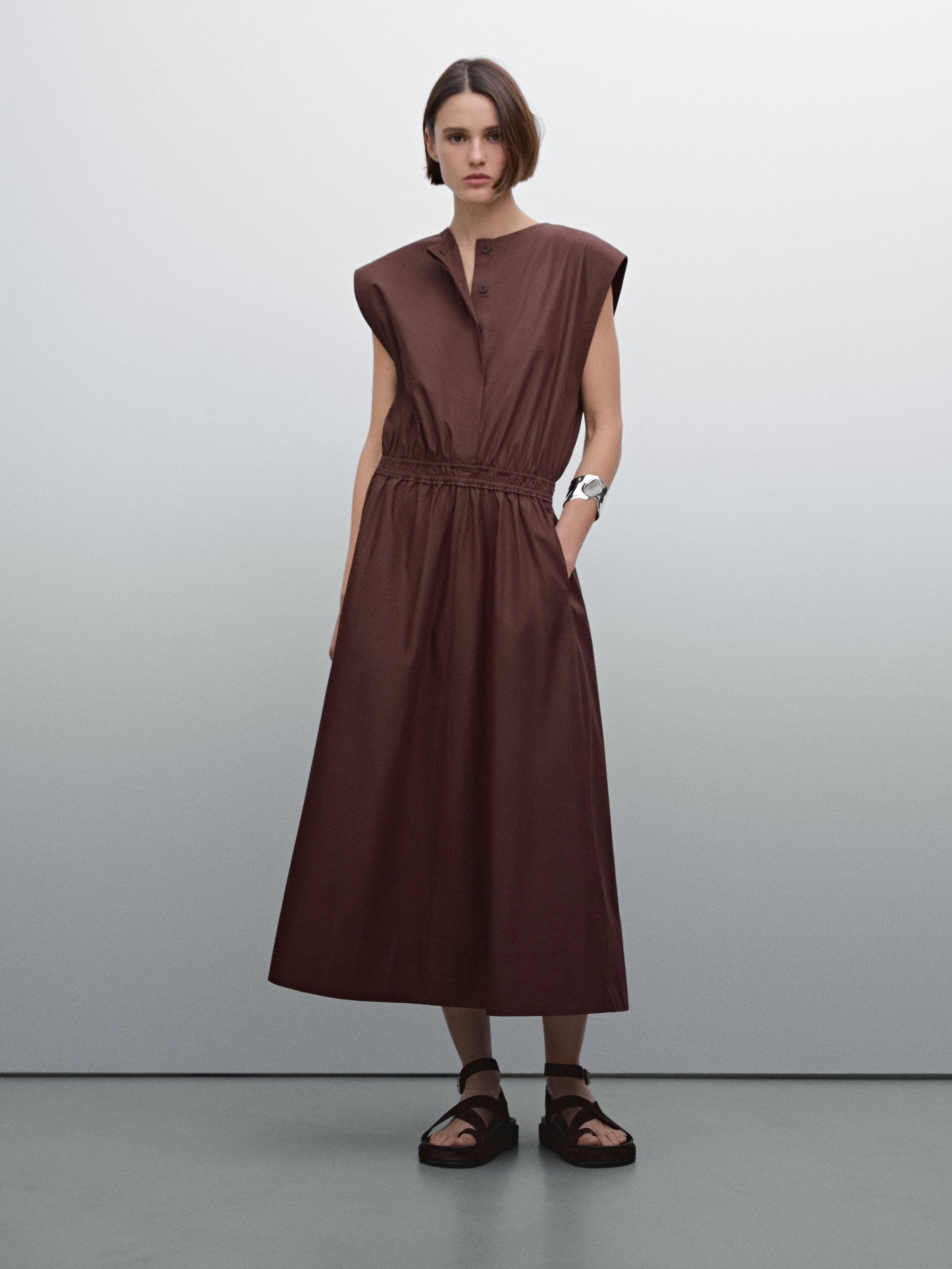 Poplin Midi Dress With Elasticated Waistband