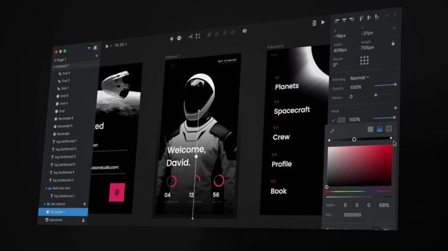 Screenshot of InVision Studio being used on an astronaut image design
