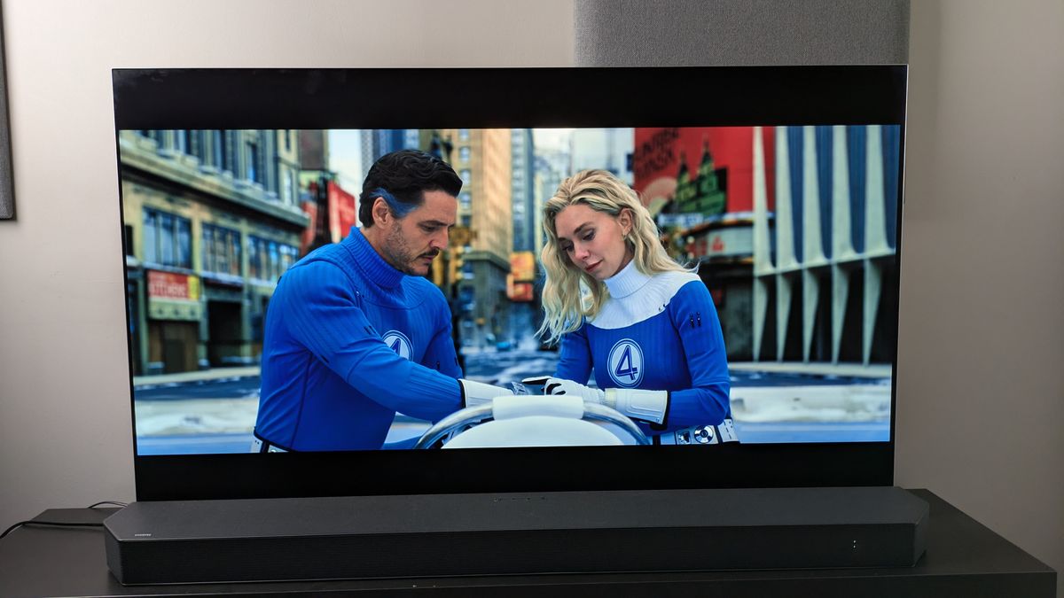 Shot of Mr Fantastic and Invisible Woman from the The Fantastic Four: First Steps 4K Blu-ray on LG G5 screen