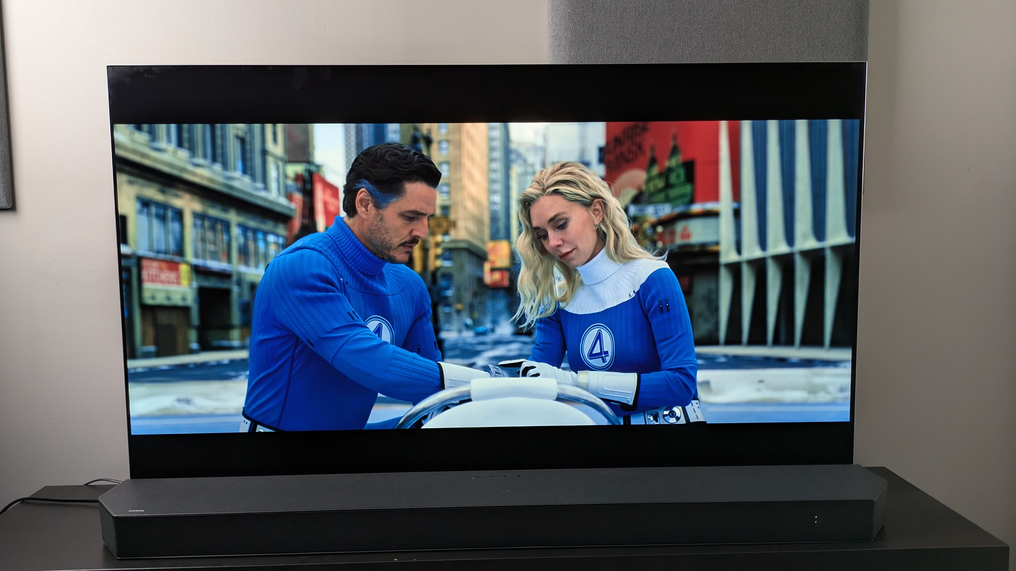 Shot of Mr Fantastic and Invisible Woman from the The Fantastic Four: First Steps 4K Blu-ray on LG G5 screen