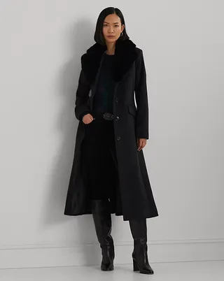 Faux Fur Collar Wool Blend Coat