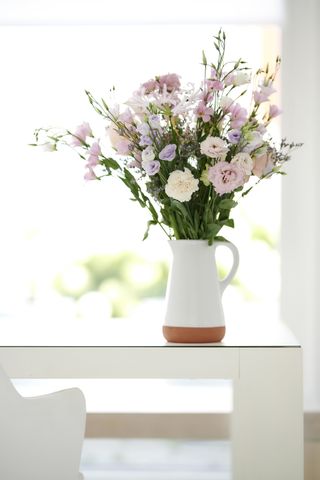 A vase of white carnations