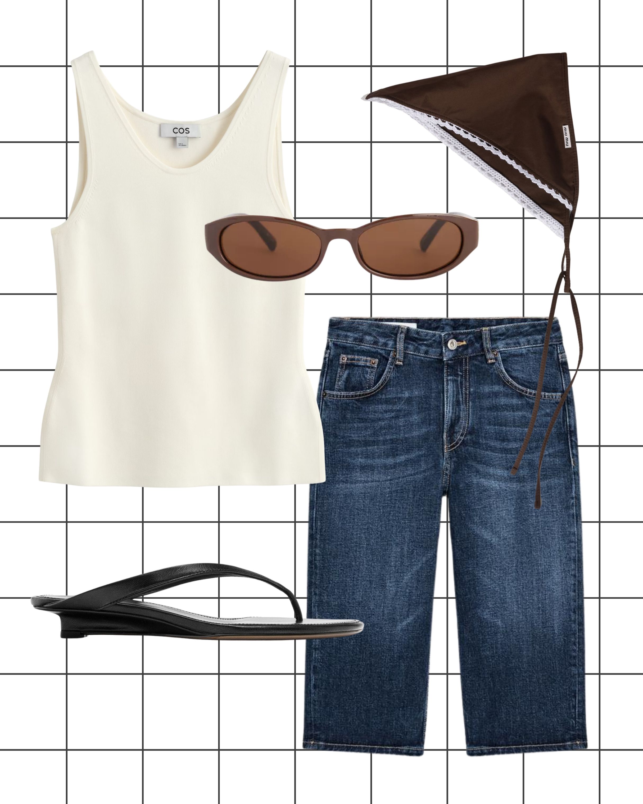 Denim capri outfit featuring products from COS, Massimo Dutti, Selfridges, Miu Miu, Zara