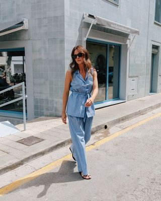 Blue striped co-ord outfit