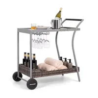 Nuu Garden Outdoor 2-Tier Wicker Bar Cart Gray Steel Outdoor Serving Cart Nuu Garden Outdoor 2-Tier Wicker Bar Cart Gray Steel Outdoor Serving Cart