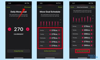 adjust move goal for each day of the week in Fitness app