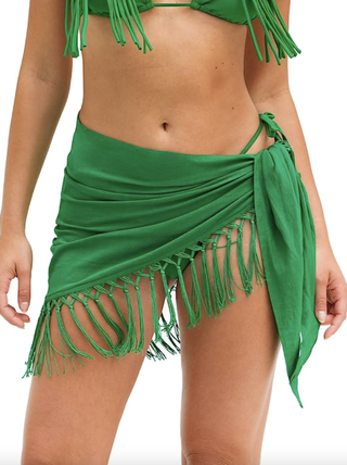 Cupshe Women Tassel Tie Side Cover-Up Sarong Fringe Trim Mini Cover Ups Casual Beach Summer