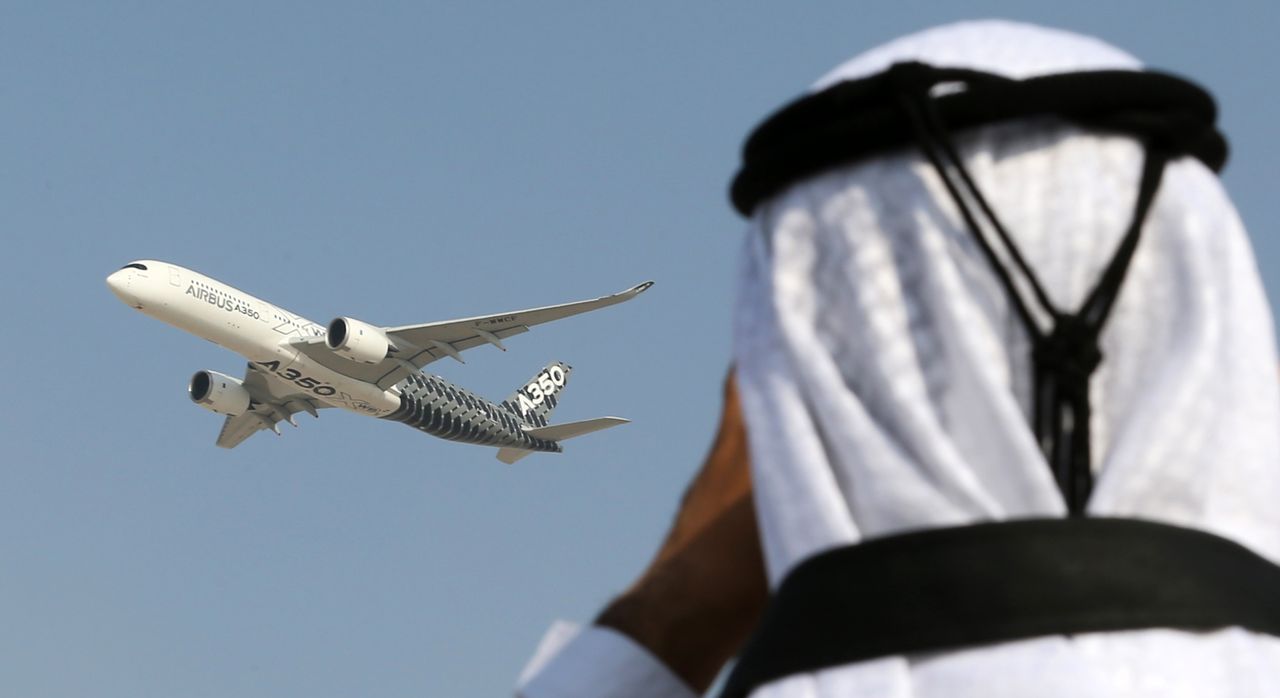 An Airbus A350 at the Dubai Airshow